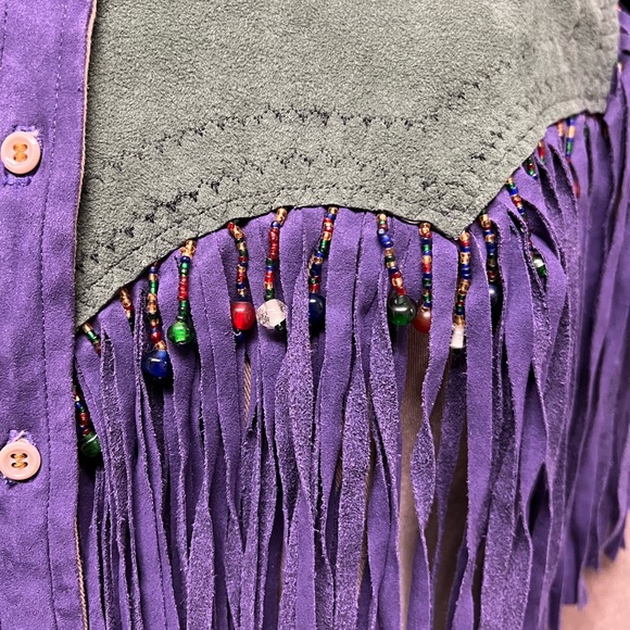 Vintage leather fringe top Boho shirt - Picture 4 of 6